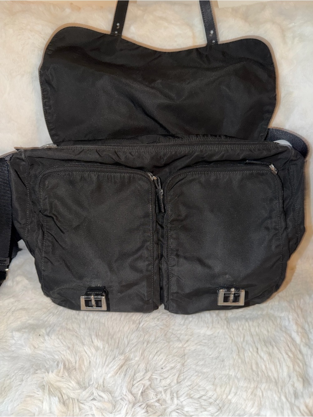 Prada Vintage Black Tessuto Nylon Messenger Bag- GOOD CONDITION - Picture 7 of 16